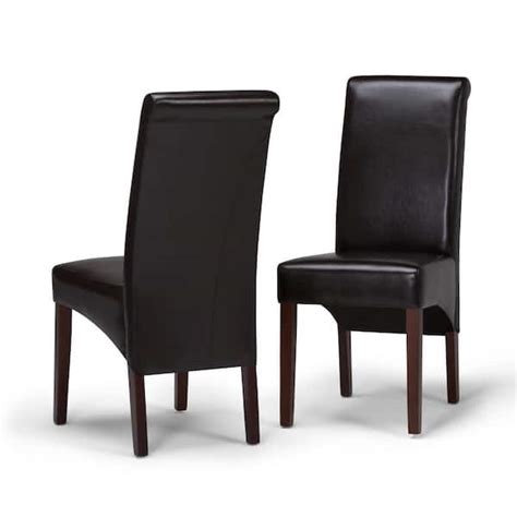 Simpli Home Avalon Transitional Deluxe Parson Dining Chair In Tanners Brown Faux Leather Set Of