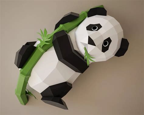 DIY Paper Panda On Bamboo Papercraft Model Polygonal Paper Craft