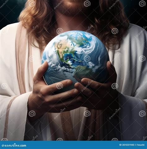 Jesus Embraces Earth, Offering Eternal Salvation Stock Illustration ...