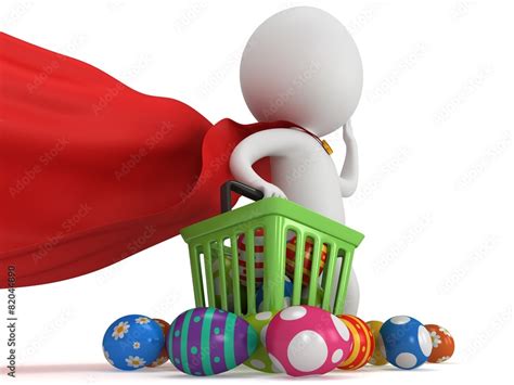 Brave superhero shopper with Easter Eggs Stock Illustration | Adobe Stock