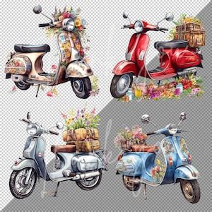 Watercolor Vespa Clipart Bundle Vintage Vespa Retro Etsy