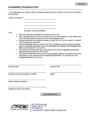 Fillable Online Town Caledon On Accessibility Compliance Form Town Of