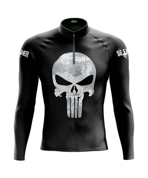 Camisa Ciclismo Justiceiro Punisher PRETA Masculina MANGA LONGA