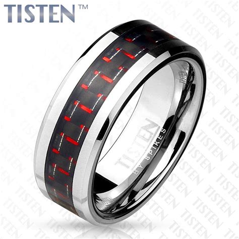 8mm Black And Red Carbon Fiber Inlay Tisten Tungstentitanium Mens Ring Rings For Men