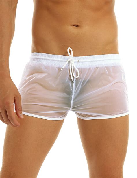 Mens See Through Swim Shorts Drawstring Quick Dry Trunks Underwear