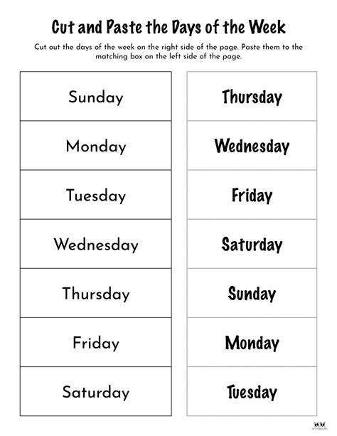 Days Of The Week Printable