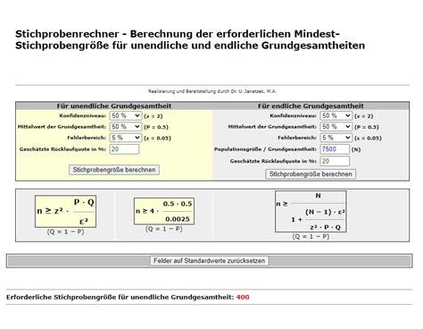 Stichprobenrechner Berechnung Der Erforderlichen Mindest