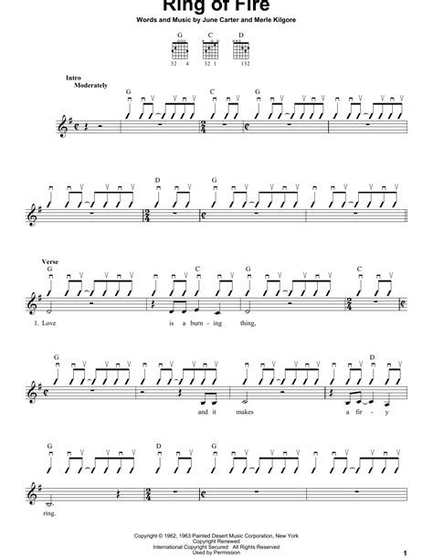 Ring Of Fire Easy Guitar Print Sheet Music Now