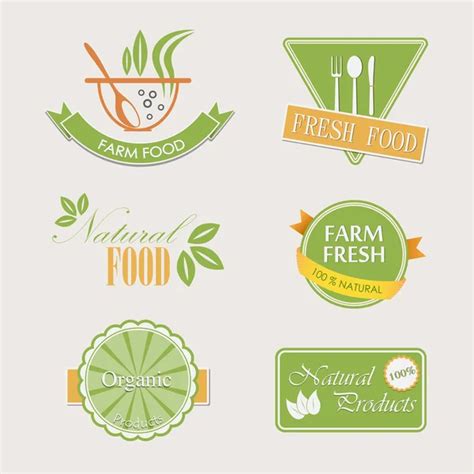 Organic Food Set Labels And Badges On Green Background Stock Vector