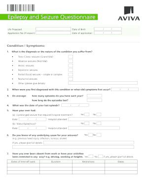 Fillable Online Epilepsy And Seizure Questionnaire Fax Email Print