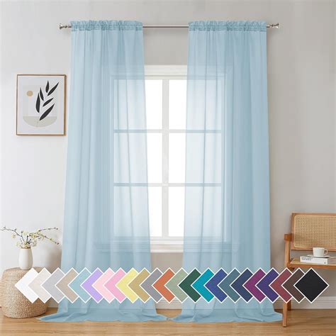 2 Pack: Basic Sky Blue Sheer Curtain Drapes 90 Inch Length 2 Panels for