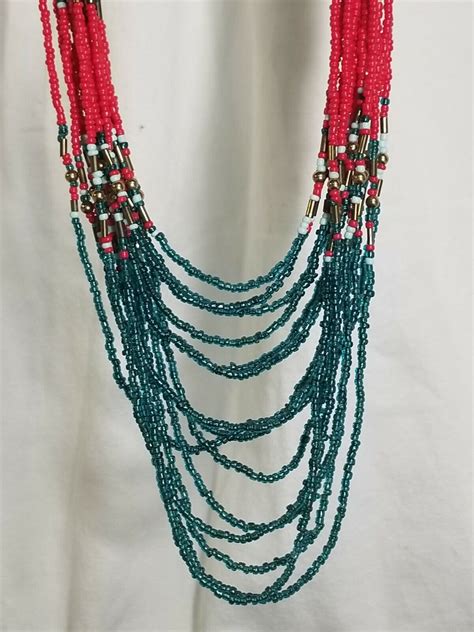 Vintage Seed Bead Necklace 20” Native Southwestern Re Gem