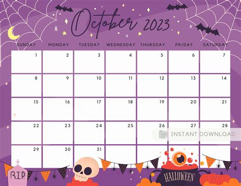 October 2023 Calendar Cute Spooky Halloween Night Party Printable