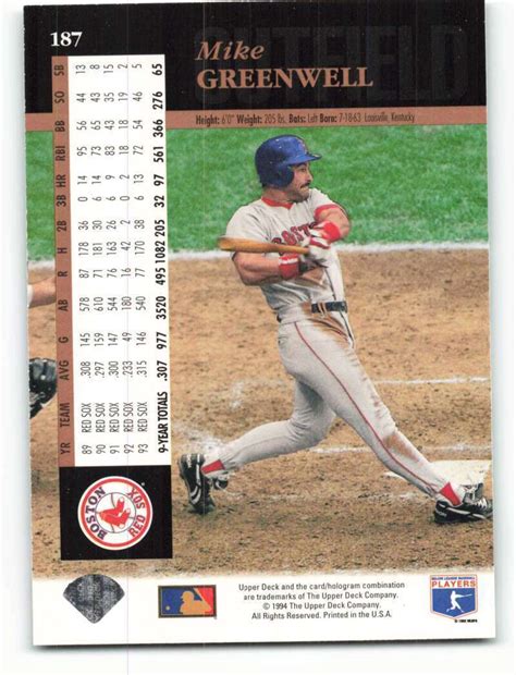 1994 Upper Deck 187 Mike Greenwell For Sale Online EBay