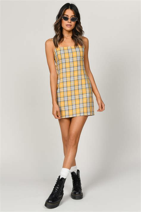 Give Me Fever Plaid Bodycon Dress In Yellow Multi 19 Tobi Us