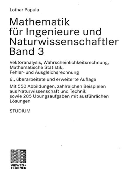 Mathematik F R Ingenieure Und Naturwissenschaftler Bands Ai