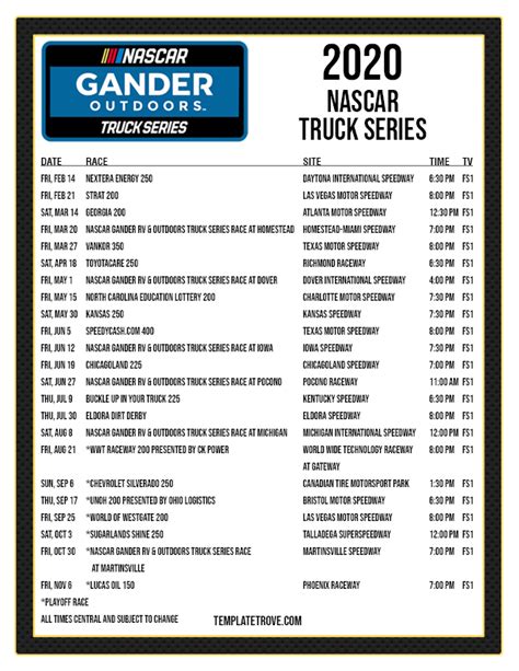 Printable Nascar Schedule