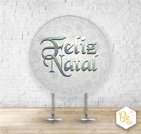 Arte Digital Painel Redondo Feliz Natal Branco Prata Elo