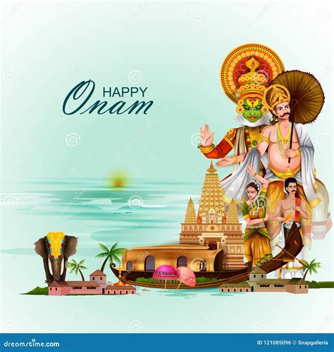 Happy Onam Holiday For South India Festival Background Stock Vector