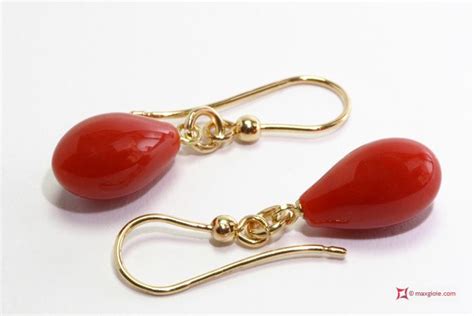 Orecchini Corallo Rosso Extra Poire X Mm In Oro K Nel