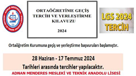 Lgs Tercihleri Adnan Menderes Mesleki Ve Teknik Anadolu Lisesi