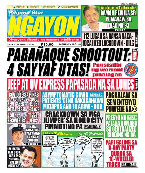 Pilipino Star Ngayon June 27 2020 Newspaper Get Your Digital