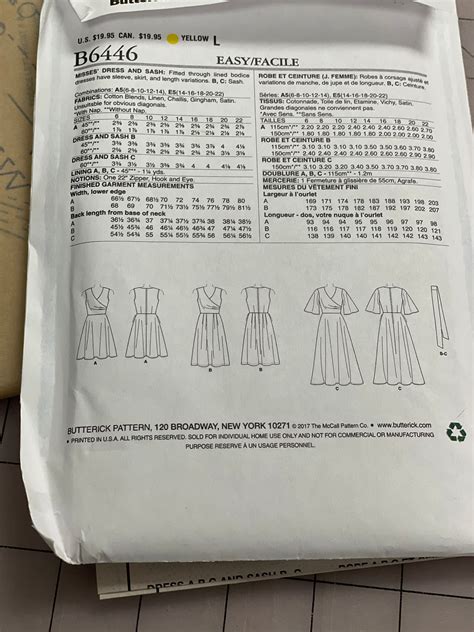 Butterick 6446 Dress With Wrap Front Bodice Sewing Pattern Womans Size