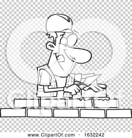 Cartoon Outline Male Mason Contractor Laying Bricks By Toonaday 1632242