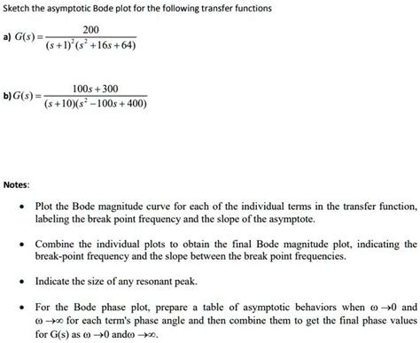 Solved Sketch The Asymptotic Bode Plot For The Following Transfer