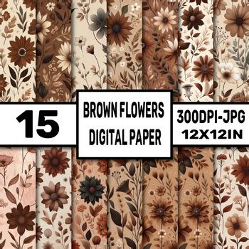 Brown Flowers Digital Paper Pack By Elks Art Studio Tpt