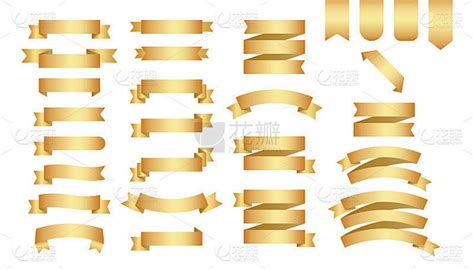 平坦的矢量缎带横幅平坦孤立在白色的背景上，插图套黄金胶带。