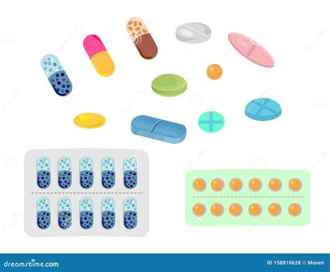 Colored Pills And Tablet Pills Blisters Cartoon Illness Capsules