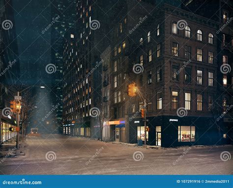 Blizzard in New York City. 3d Rendering Stock Illustration - Illustration of messy, night: 107291916