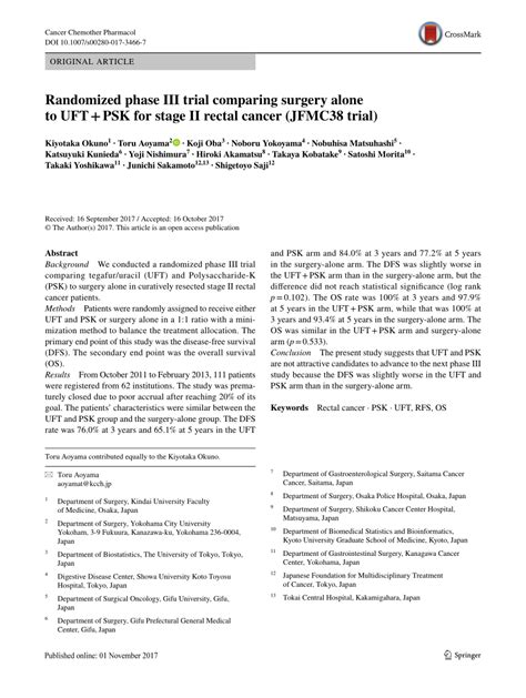 Pdf Randomized Phase Iii Trial Comparing Surgery Alone To Uft Psk