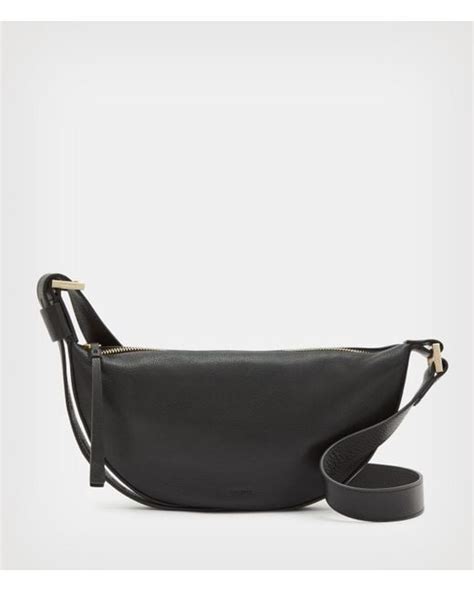 AllSaints Women S Half Moon Leather Crossbody Bag In Black Lyst