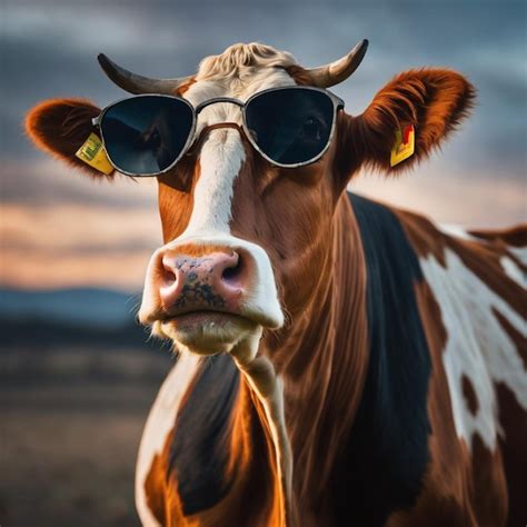 Premium AI Image A Cow With Sunglasses Standing In A Field