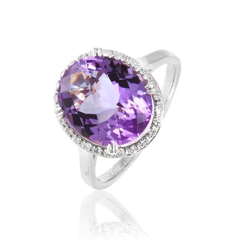 Bagues Solitaires Ovale Or Amethyste Ovale Blanc 375 1000 B3DFBYI397H