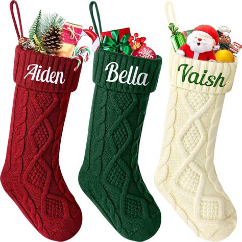 Bexoa Personalised Christmas Stockings Large Knitted Embroidered