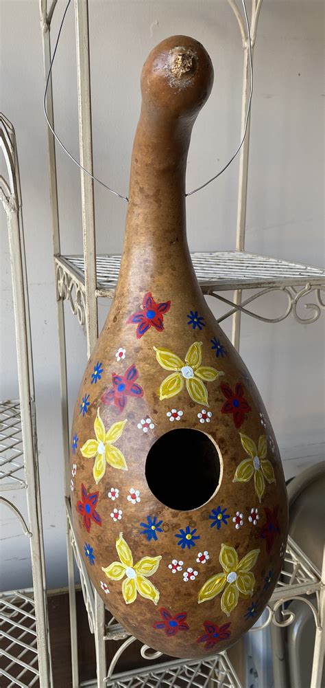 Floral Gourd Birdhouse Painted Gourds Gourds Birdhouse Bird Houses