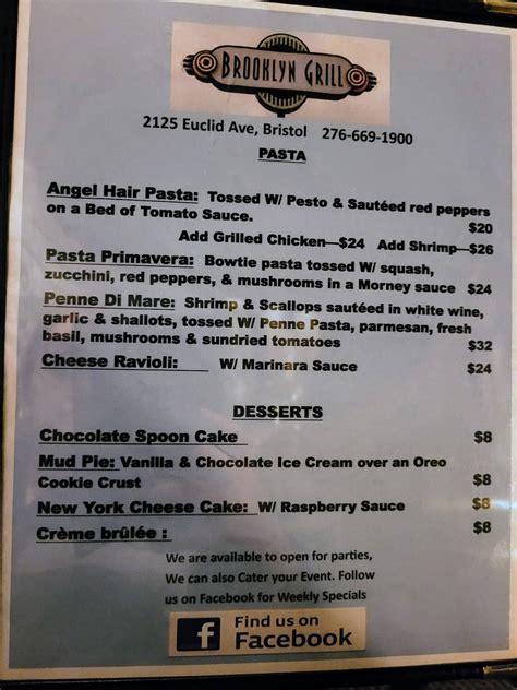 Menu at Brooklyn Grill & Cafe, Bristol