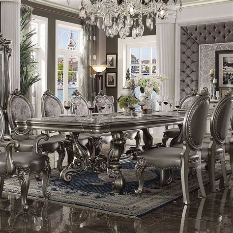 Versailles 136 Inch Dining Room Set Antique Platinum Acme Furniture