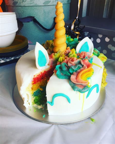 A Slice Of A Homemade Magical Unicorn Rainbow Cake 9GAG