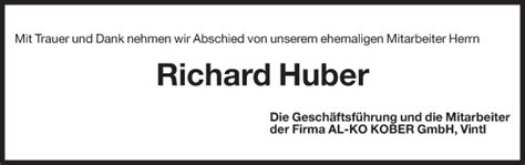 Traueranzeigen Von Richard Huber Trauer Bz