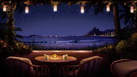 Tropical Night Bossa Nova Ambience With Relaxing Ocean Waves Romantic