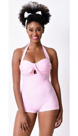 Unique Vintage Garbo Pink Gingham One Piece Retro Halter Swimsuit