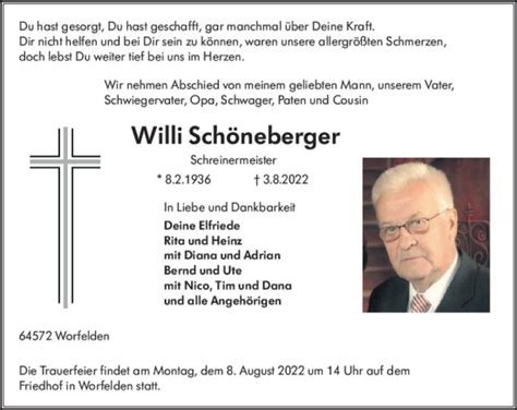 Traueranzeigen Von Willi Sch Neberger Vrm Trauer De