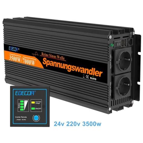 EDECOA 3500w Pur Sinus Convertisseur 24v 220v 5000w Crête avec