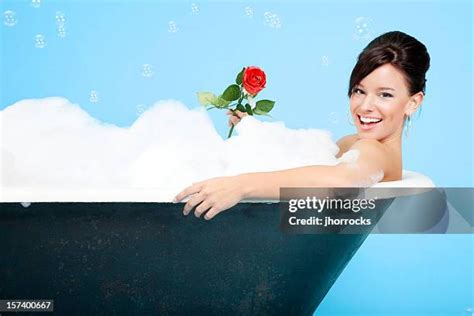 Attractive Brunette Young Woman Taking Bubble Bath Copy Space Photos And Premium High Res