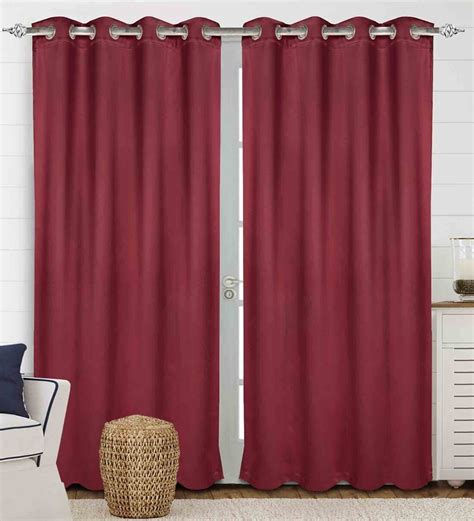 Buy Maroon Polyester Solid Ft Blackout Eyelet Set Of Door