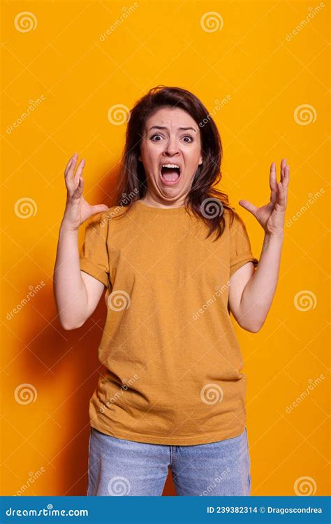 Frightened Woman Showing Face Expression Of Despair Stock Photo Image